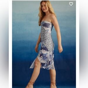Altar'd State Blue Floral Midi Dress with Denim Jacket